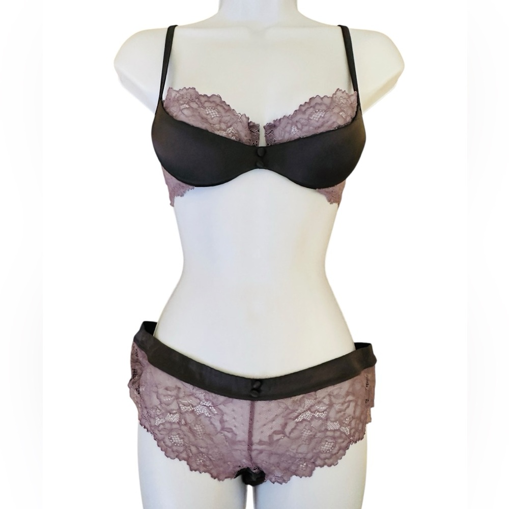Adore Me Lace Bra Set - Black and Purple S 34B